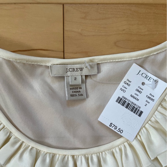 J.Crew NWT Silk Top Ivory Ruffle size 2 - Picture 2 of 4